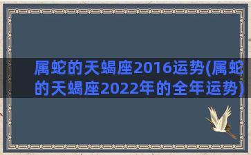 属蛇的天蝎座2016运势(属蛇的天蝎座2022年的全年运势)