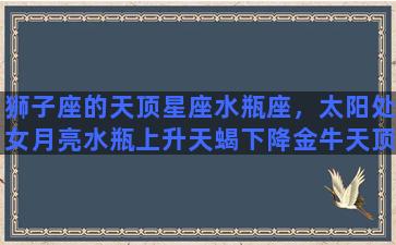 狮子座的天顶星座水瓶座，太阳处女月亮水瓶上升天蝎下降金牛天顶狮子天底水瓶的b型血男人是什么性格